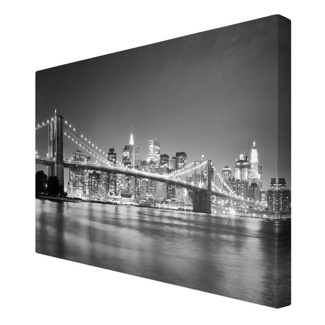 Leinwandbild Schwarz-Weiß - Nighttime Manhattan Bridge II - Quer 3:2