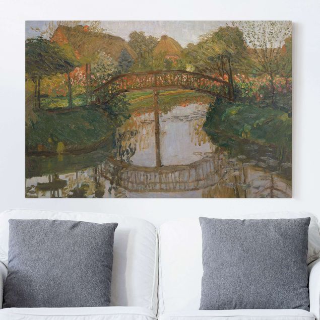 Expressionistische Gemälde Otto Modersohn - Bauerngarten mit Brücke
