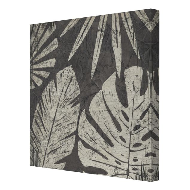 Leinwandbild - Palmenblätter vor Dunkelgrau - Quadrat 1:1