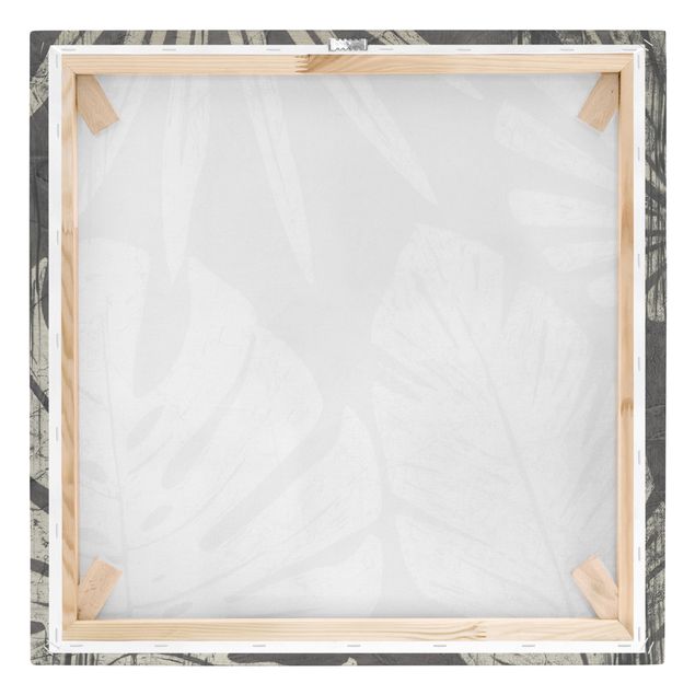 Leinwandbild - Palmenblätter vor Dunkelgrau - Quadrat 1:1