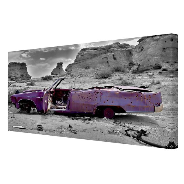 Leinwandbild Schwarz-Weiß - Pink Cadillac - Quer 2:1