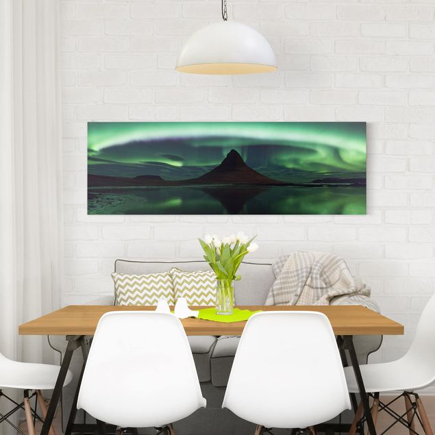 Leinwandbild Berge Polarlicht in Island