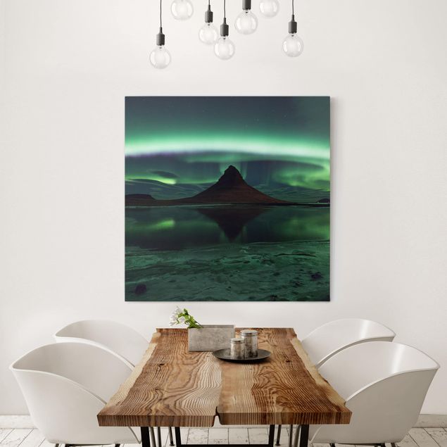Leinwandbilder Berge Polarlicht in Island