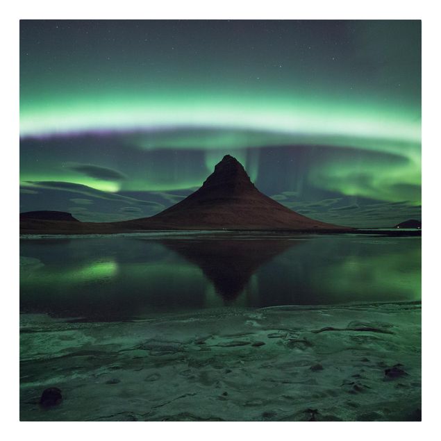 Leinwandbild - Polarlicht in Island - Quadrat 1:1