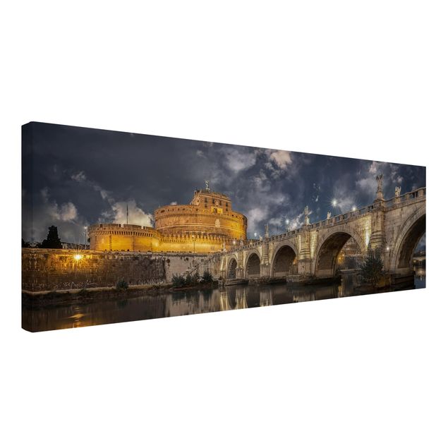 Leinwandbild - Ponte Sant'Angelo in Rom - Panorama Quer