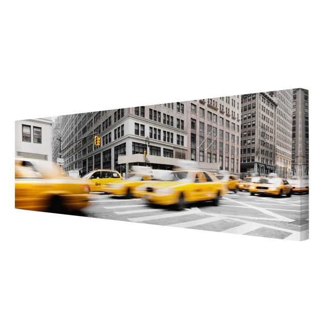 Leinwandbild Schwarz-Weiß - Rasantes New York - Panoramabild Quer