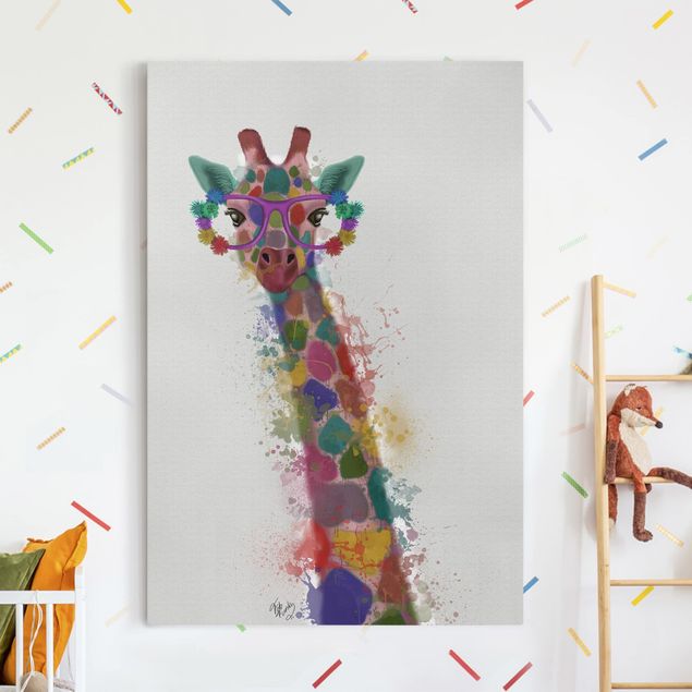 moderne Bilder auf Leinwand Regenbogen Splash Giraffe