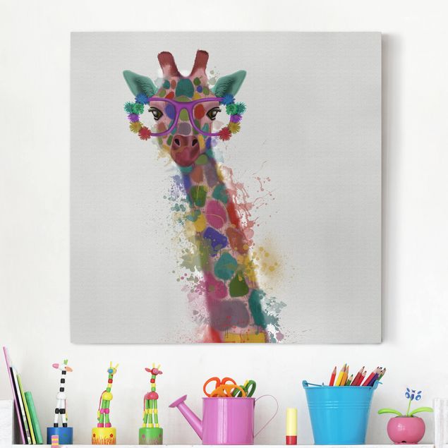 moderne Leinwandbilder Regenbogen Splash Giraffe