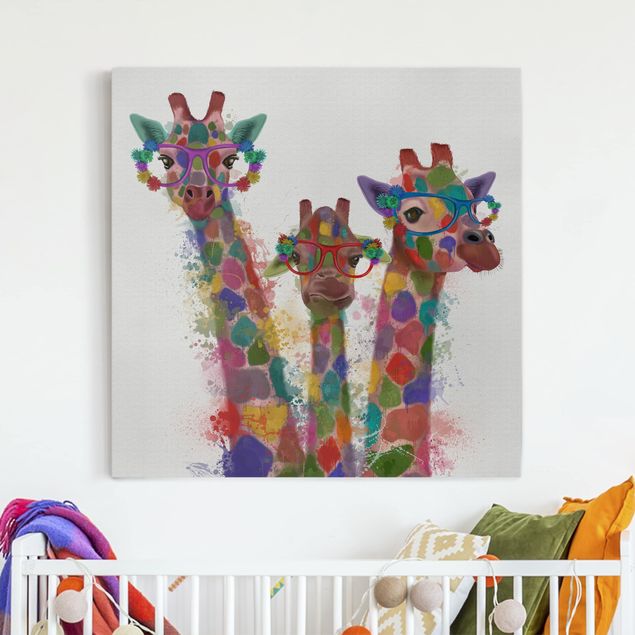 Leinwandbilder Tiere Regenbogen Splash Giraffen-Trio