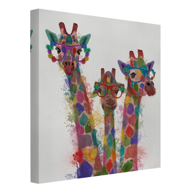 Leinwandbilder kaufen Regenbogen Splash Giraffen-Trio