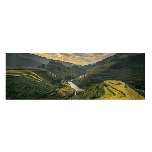 Leinwandbild - Reisplantagen in Vietnam - Panorama Quer