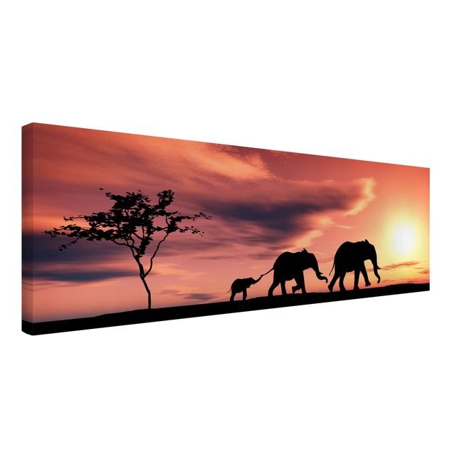 Sonnenuntergang Leinwand Savannah Elefant Family