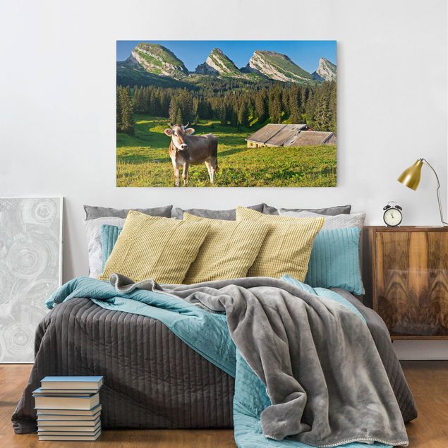Leinwandbilder Tiere Schweizer Almwiese mit Kuh