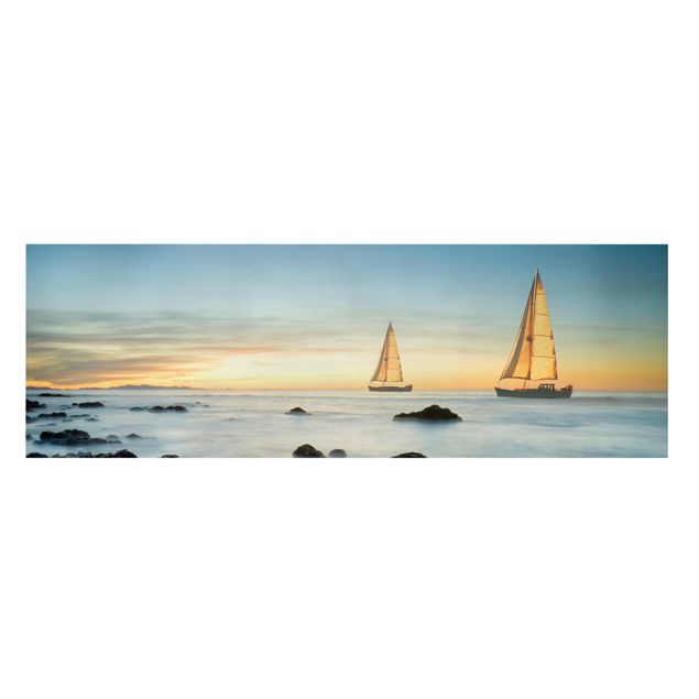 Leinwandbild - Segelschiffe im Ozean - Panorama Quer