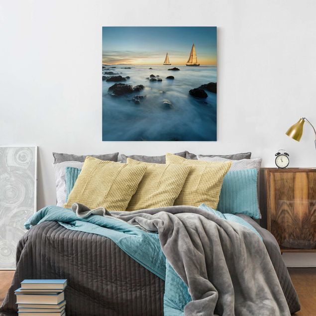 Leinwandbilder Strand Segelschiffe im Ozean