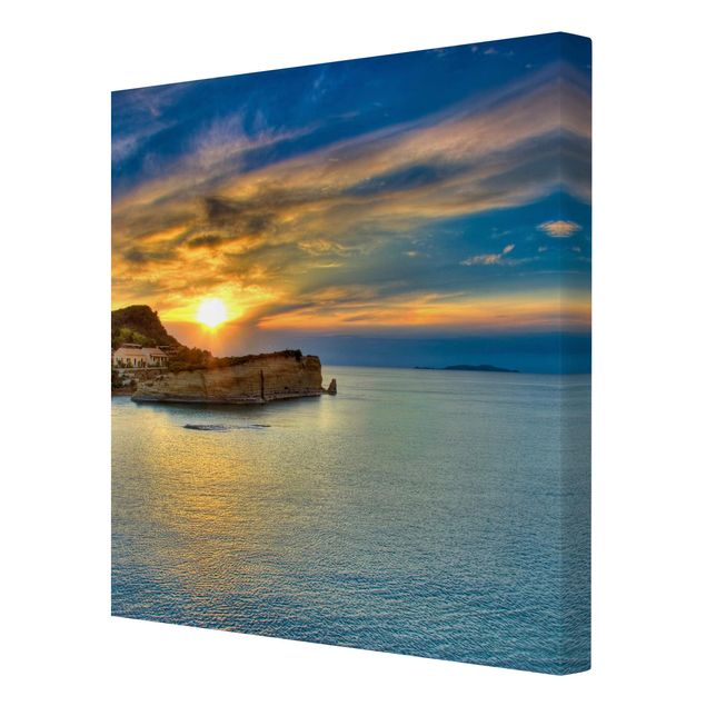 Leinwandbild - Sonnenuntergang über Korfu - Quadrat 1:1