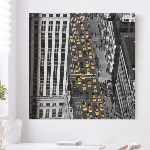 schwarz-weiß Bilder auf Leinwand Taxiverkehr in Manhattan