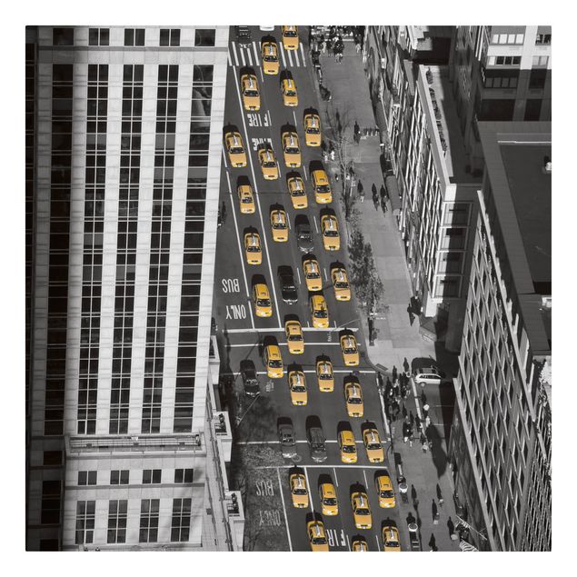 Leinwandbild Schwarz-Weiß - Taxiverkehr in Manhattan - Quadrat 1:1