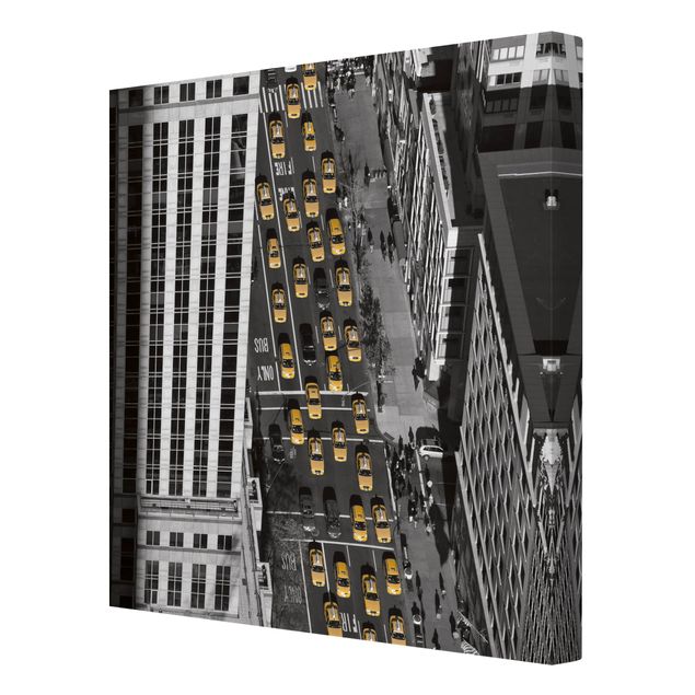 Leinwandbild Schwarz-Weiß - Taxiverkehr in Manhattan - Quadrat 1:1
