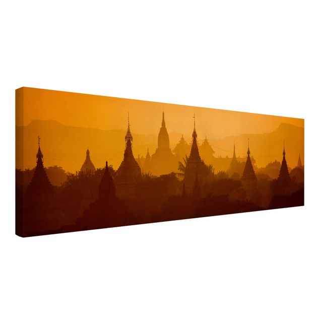 Leinwandbild - Tempelstadt in Myanmar - Panorama Quer