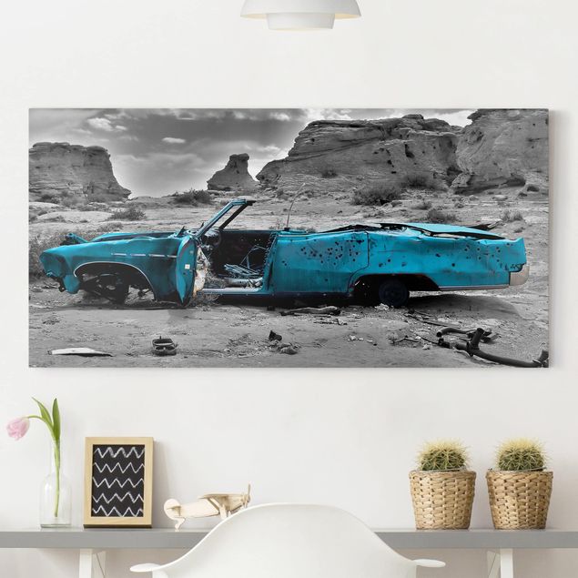 schwarz-weiß Bilder auf Leinwand Türkiser Cadillac