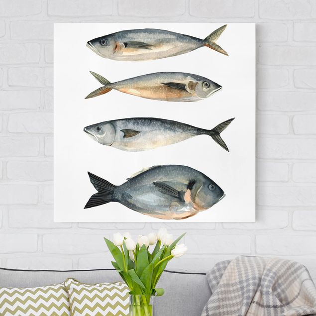 Leinwandbilder modern Vier Fische in Aquarell I