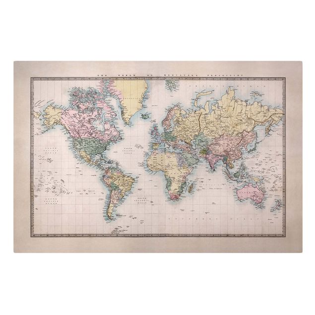 Leinwandbild - Vintage Weltkarte um 1850 - Quer 3:2