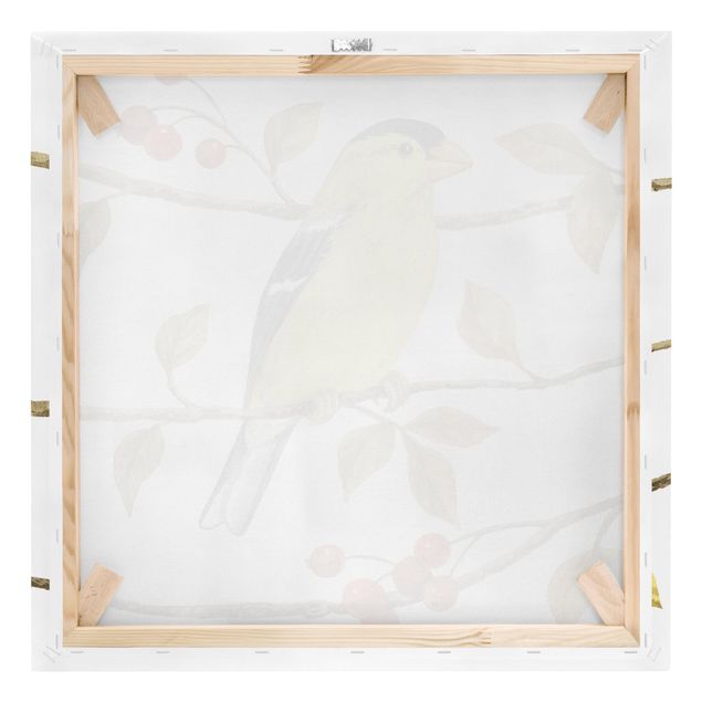 Leinwandbild - Vögel und Beeren - Goldzeisig - Quadrat 1:1