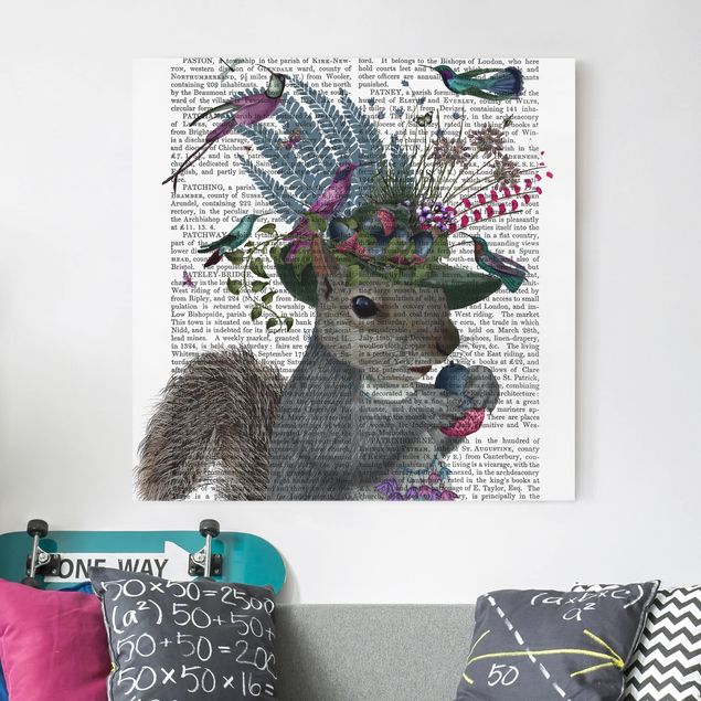 Leinwandbilder modern Vogelfänger - Eichhörnchen mit Eicheln