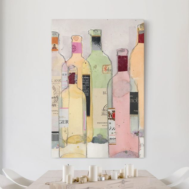 Leinwandbilder modern Weinflaschen in Wasserfarbe I
