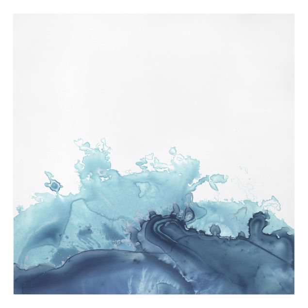 Leinwandbild - Welle Aquarell Blau I - Quadrat 1:1
