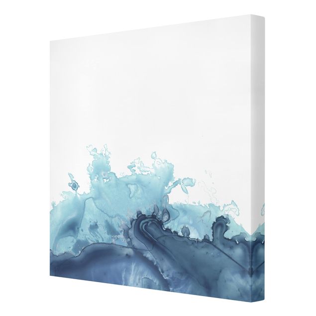 Leinwandbild - Welle Aquarell Blau I - Quadrat 1:1