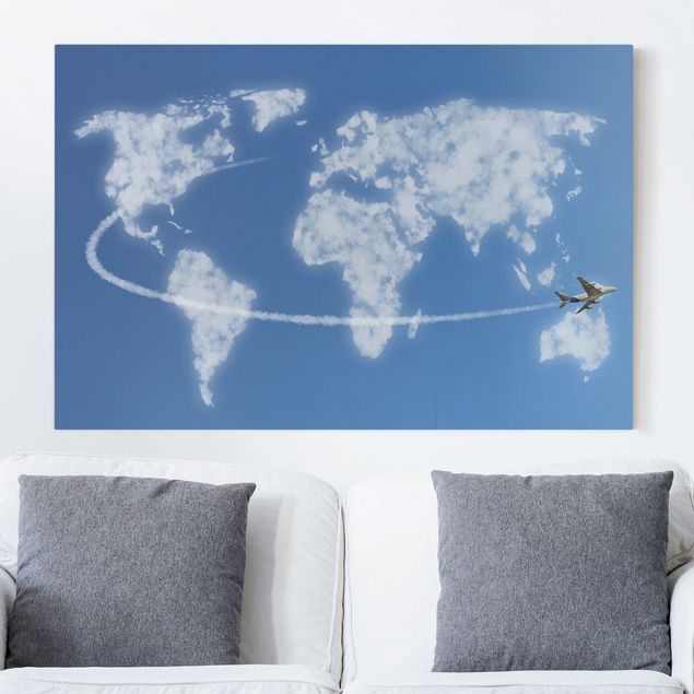 Weltkarte Leinwandbild Weltreise über den Wolken