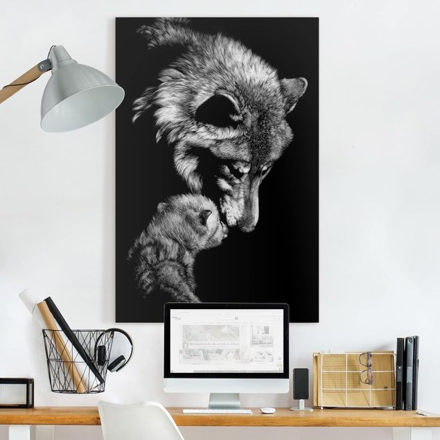 Leinwandbilder modern Wolf vor Schwarz