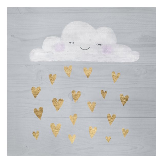 Leinwandbild - Wolke mit goldenen Herzen - Quadrat 1:1