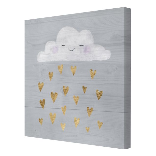 Leinwandbild - Wolke mit goldenen Herzen - Quadrat 1:1