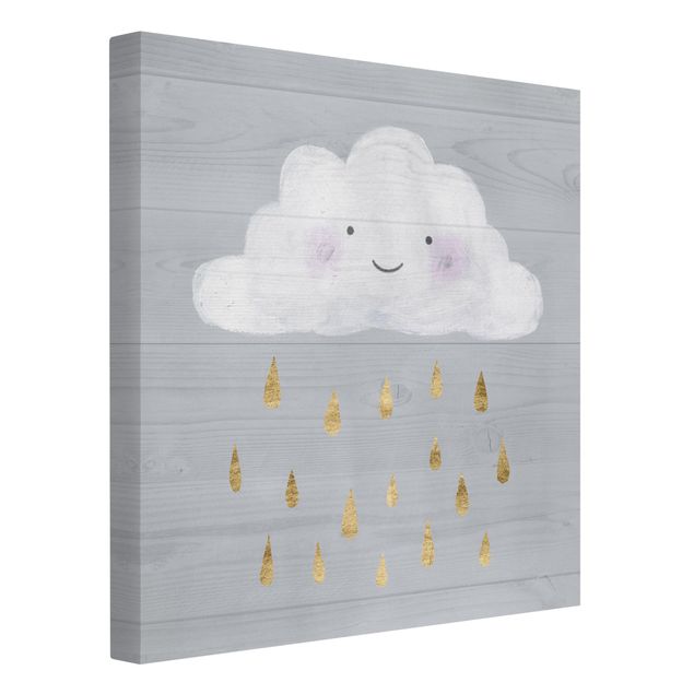 Leinwandbild - Wolke mit goldenen Regentropfen - Quadrat 1:1