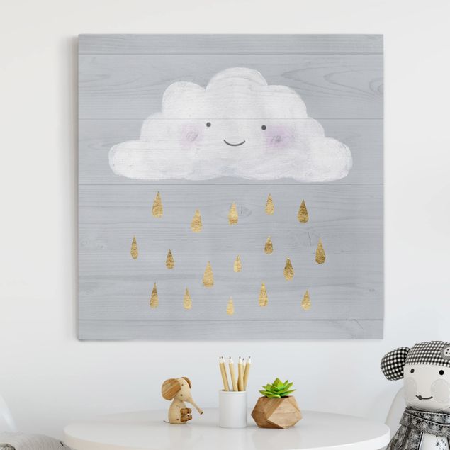 moderne Bilder auf Leinwand Wolke mit goldenen Regentropfen