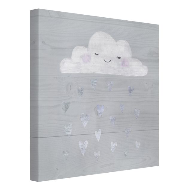 Leinwandbild - Wolke mit silbernen Herzen - Quadrat 1:1