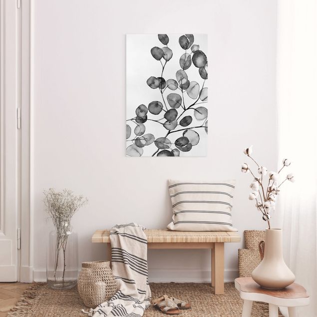 Blumenbilder auf Leinwand Schwarz Weiß Aquarell Eukalyptuszweig