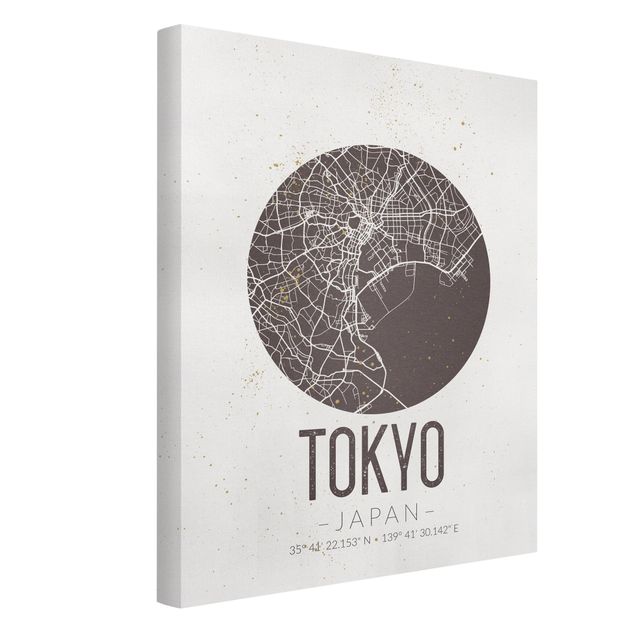 schöne Leinwandbilder Stadtplan Tokyo - Retro