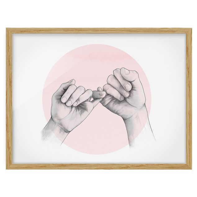 Bilder mit Rahmen Illustration Hände Freundschaft Kreis Rosa Weiß
