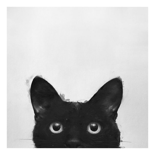 Leinwandbild - Illustration Schwarze Katze auf Weiß Malerei - Quadrat 1:1