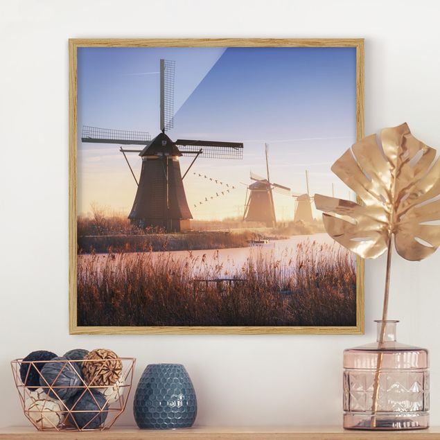 Moderne Bilder mit Rahmen Windmühlen von Kinderdijk
