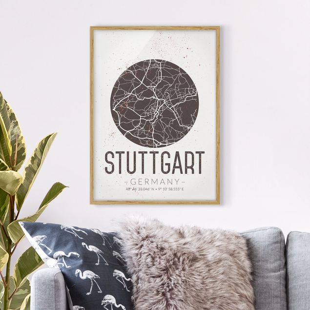 Moderne Bilder mit Rahmen Stadtplan Stuttgart - Retro