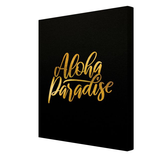 Leinwandbild - Gold - Aloha Paradise auf Schwarz - Hochformat 4:3