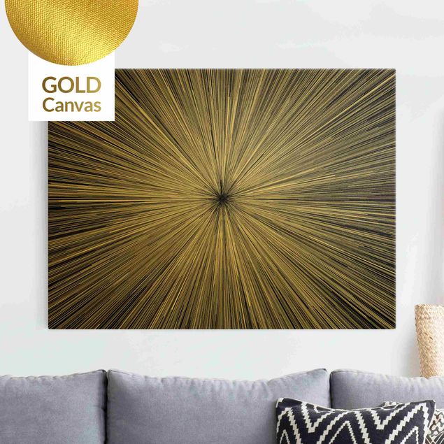 Leinwandbild Gold - Abstrakte Strahlen Schwarz Weiß - Querformat 4:3