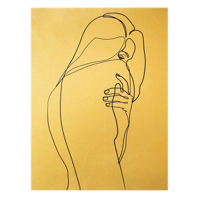 Leinwandbild Gold - Line Art Frauenakt Schulter Schwarz Weiß - Hochformat 4:3