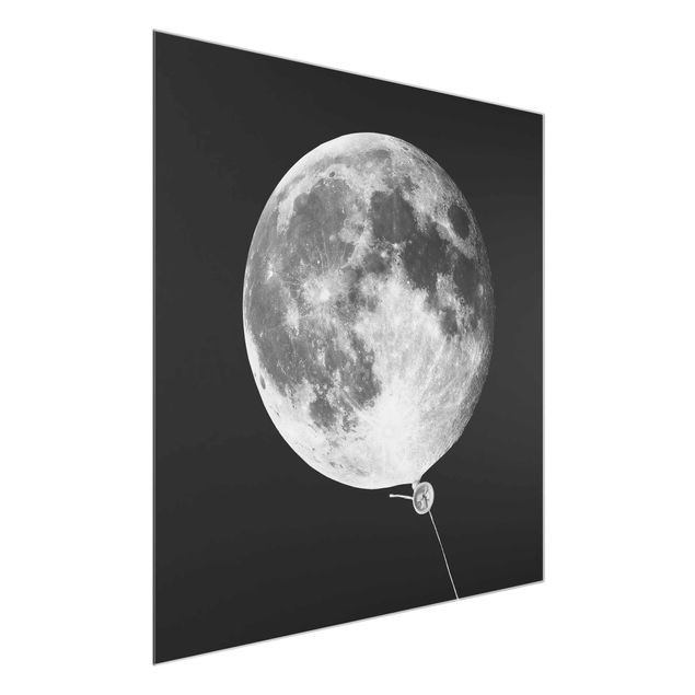 Glasbild - Jonas Loose - Luftballon mit Mond - Quadrat 1:1
