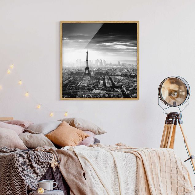 Wandbilder Der Eiffelturm von Oben schwarz-weiß